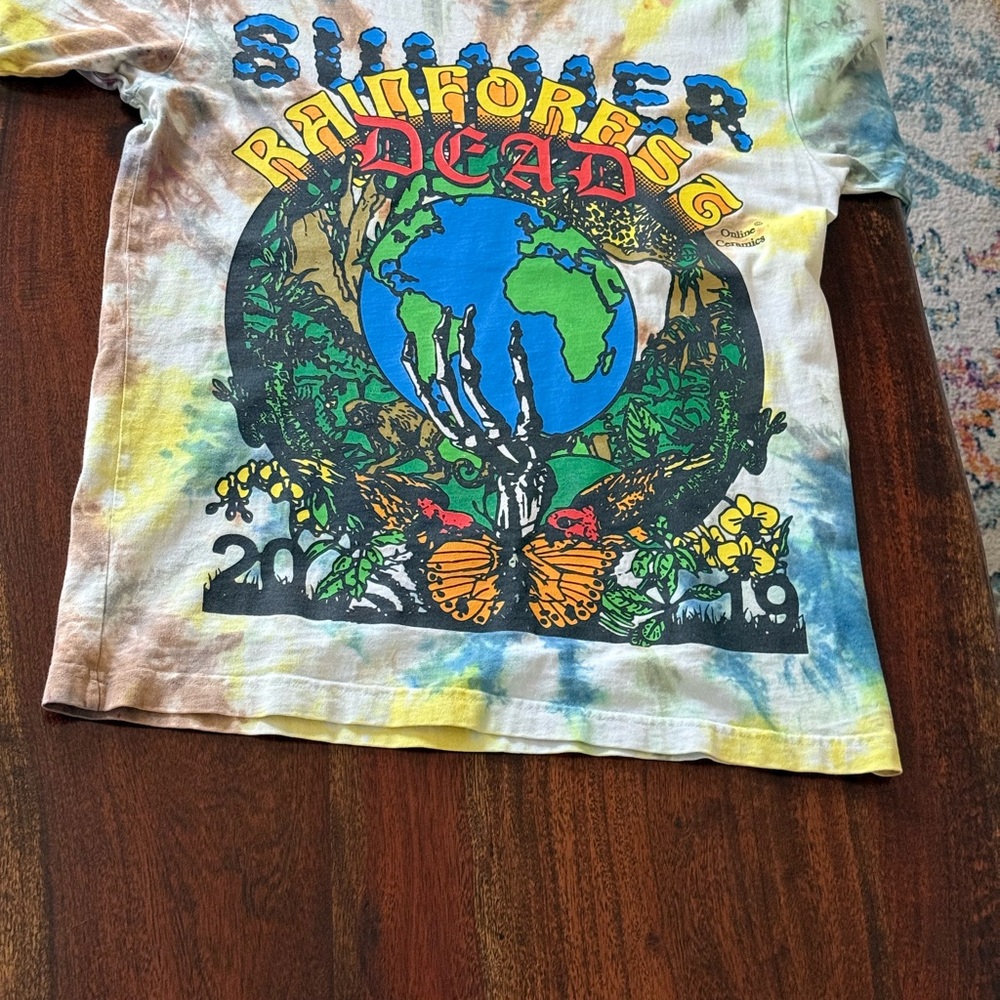Blue and Green Short Sleeve Tie-Dye Tee with Earth Graphic